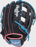 Rawlings Heart of the Hide  PROR3028U-6N 12.5" Contour Fit Outfield Black/Columbia Blue/ Pink