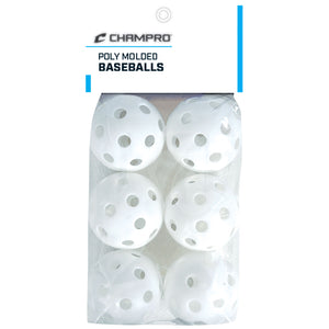 9" Poly Molded Baseball; White; 6-Pack w/Retail Packaging