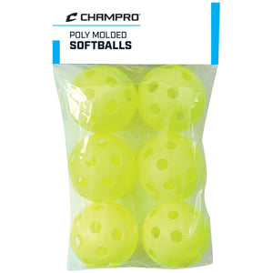 12" Poly Molded Softball; Optic Yellow; 6-Pack w/Retail Packaging