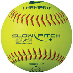 11"/0.52/Red/Synthetic/Polyurethane/300/Yellow/ASA/Game Slow Pitch